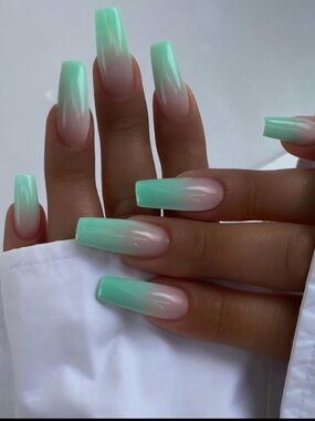 Teal/ Green Ombre Long Square Press On Nails 💅🌟 24 Piece Set